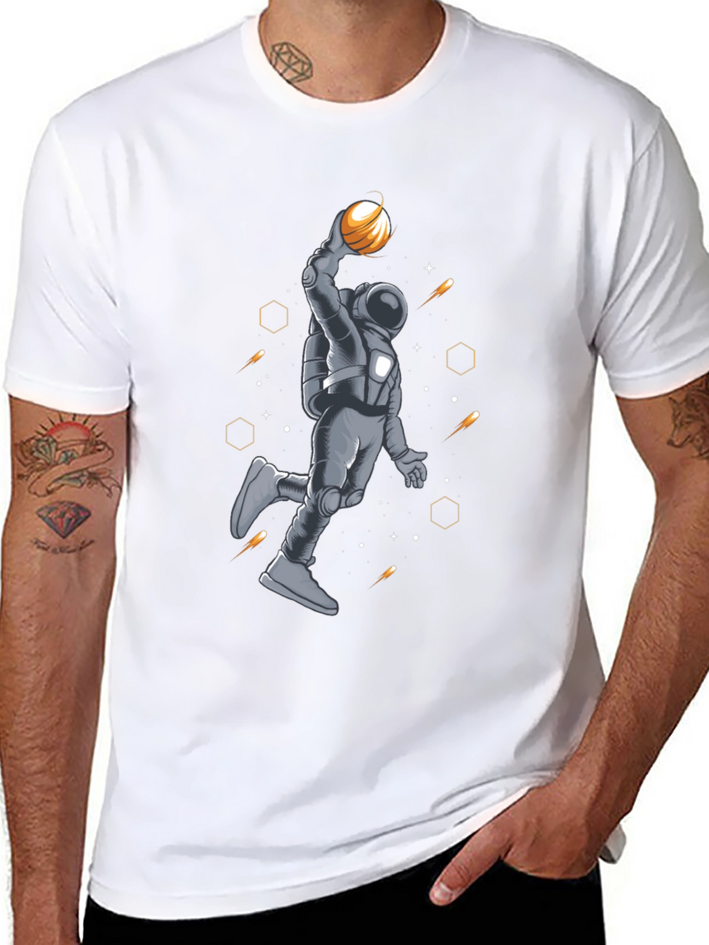 Astronaut Basketball T-Shirt - Space Dunk Design