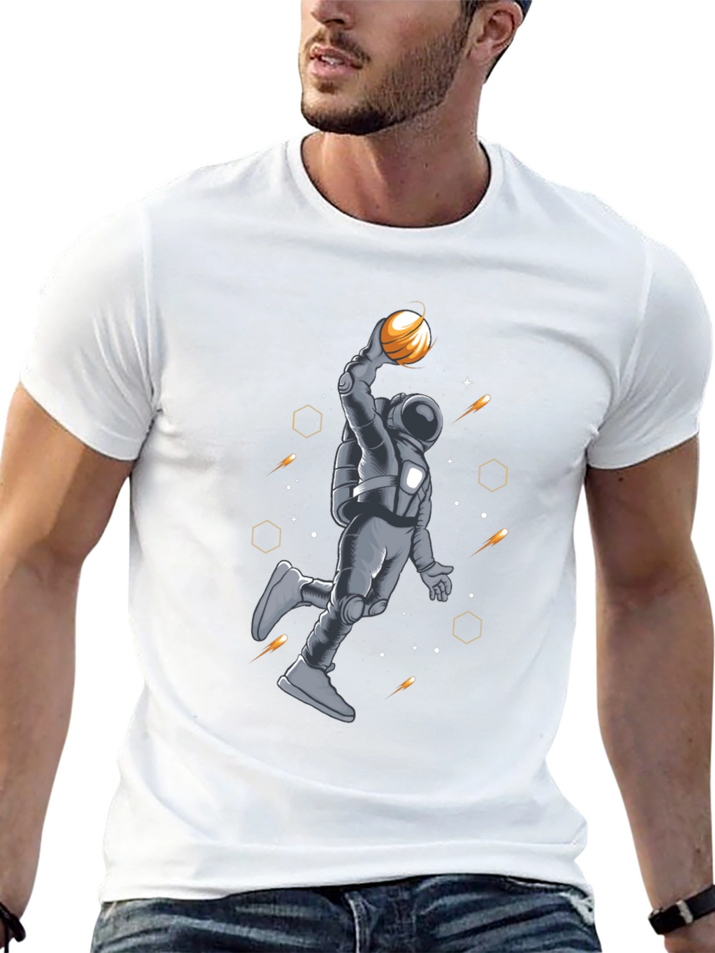 Astronaut Basketball T-Shirt - Space Dunk Design