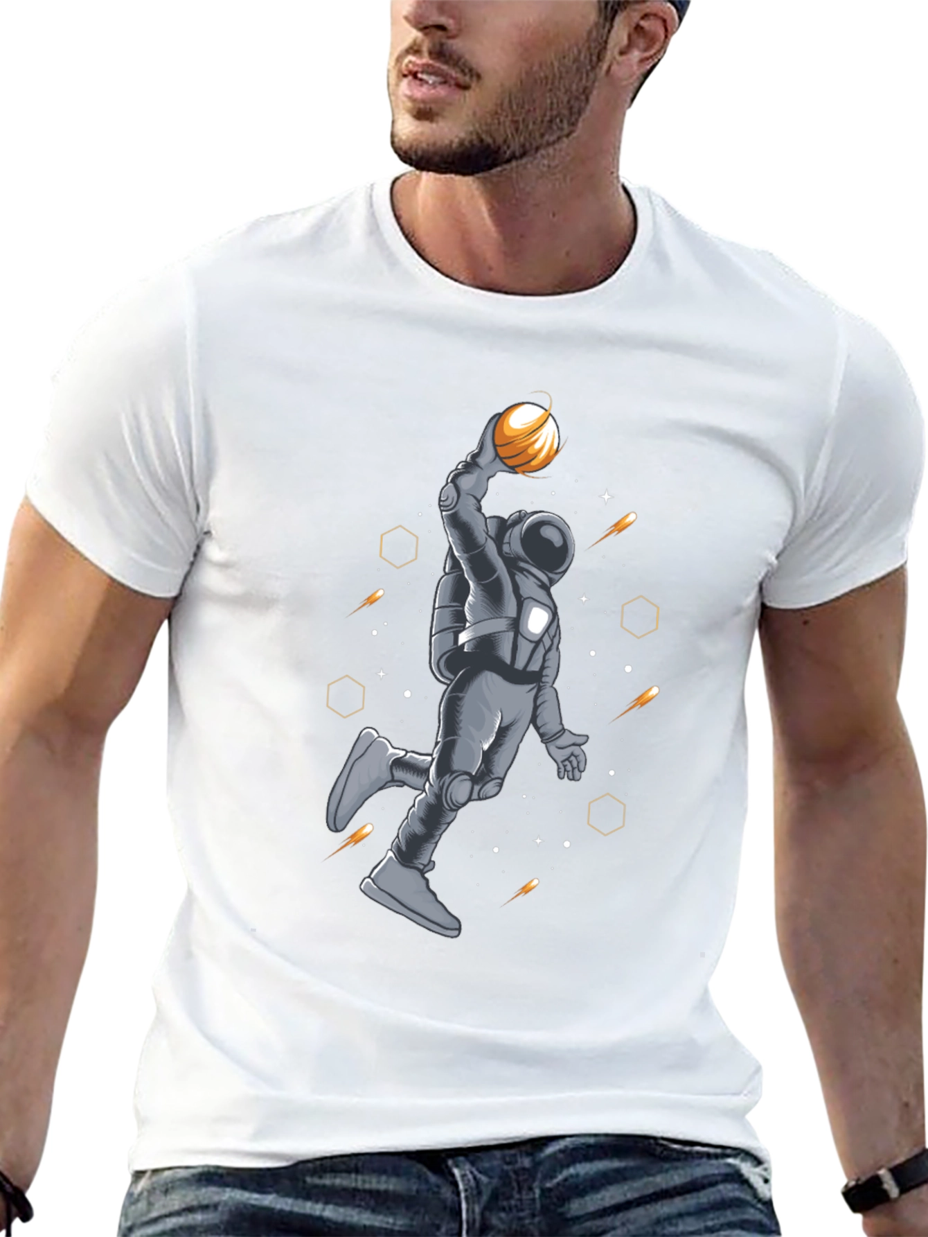 Astronaut Basketball T-Shirt - Space Dunk Design