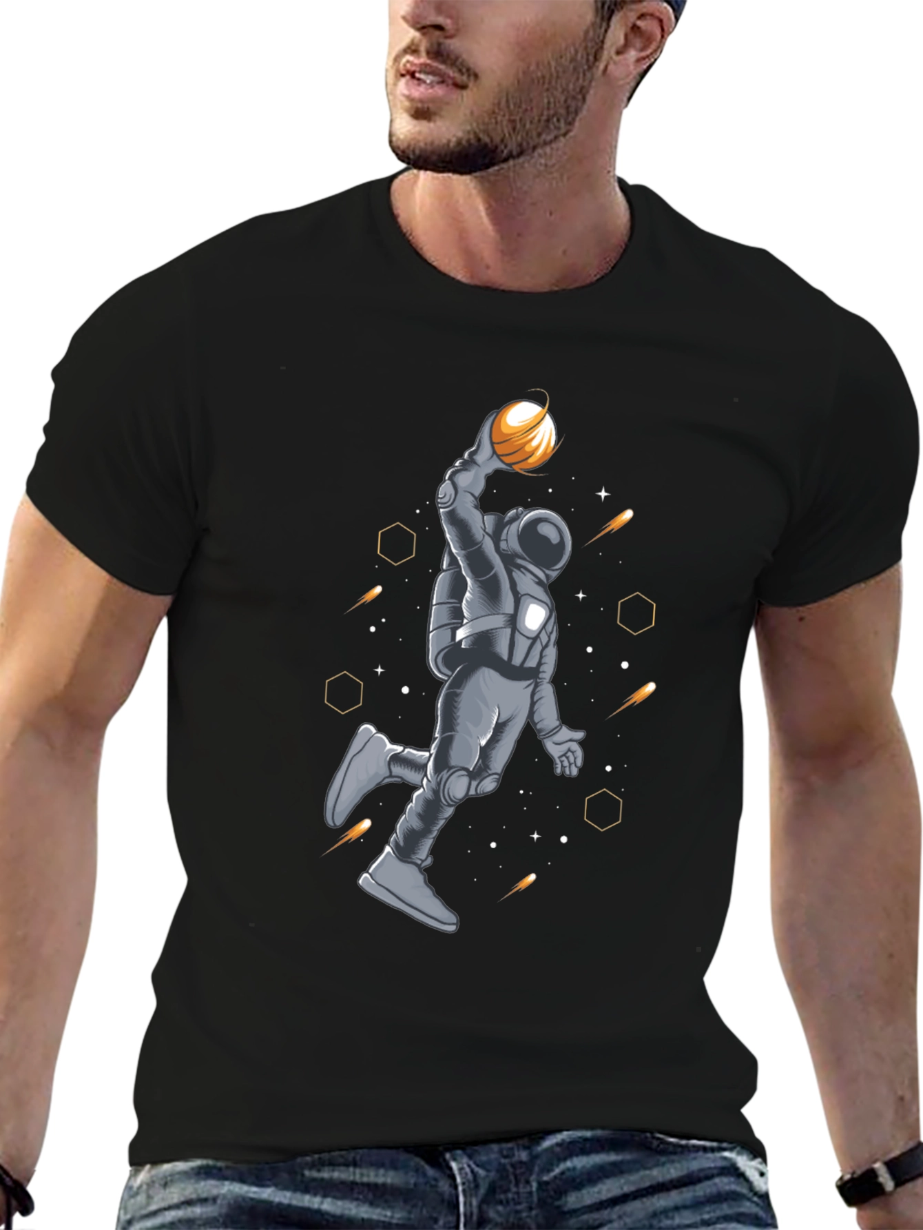 Astronaut Basketball T-Shirt - Space Dunk Design