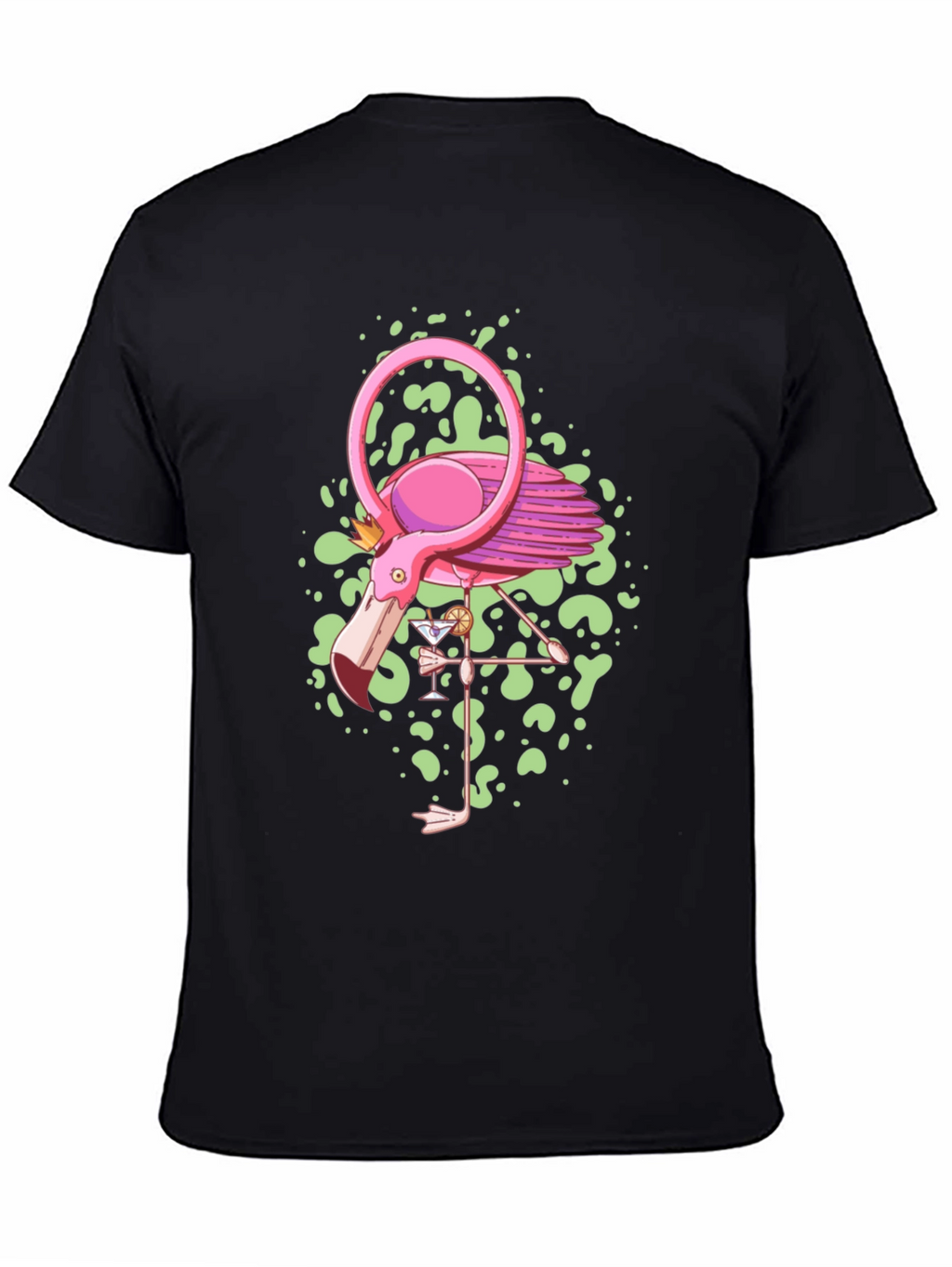 Whimsical Flamingo Graphic Tee - Black Cotton Blend