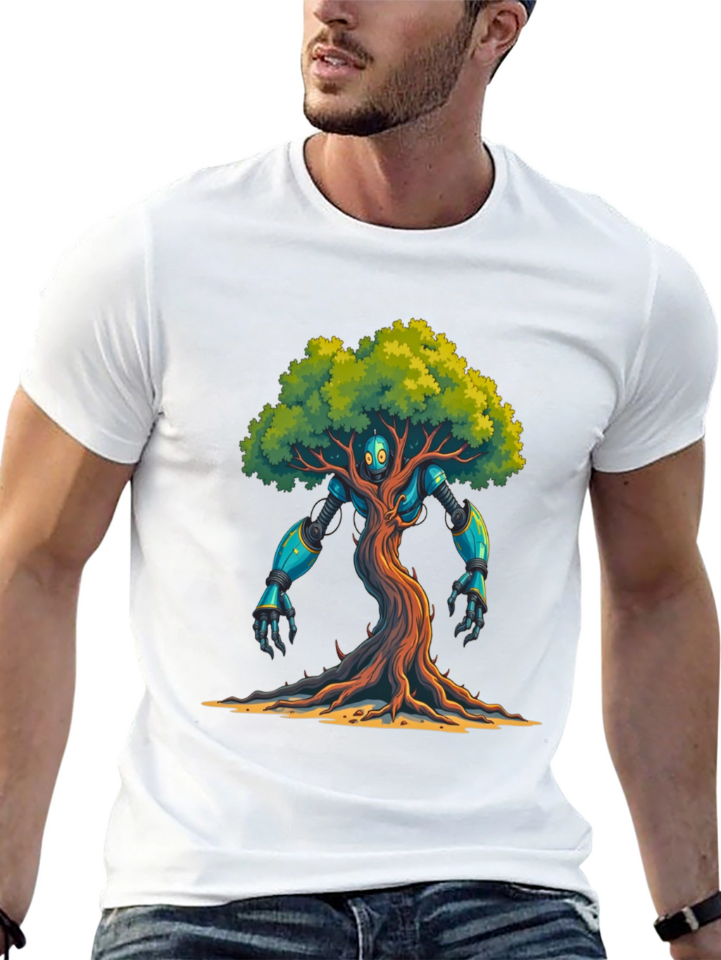 Robot Tree Graphic Tee - Eco-Friendly Design