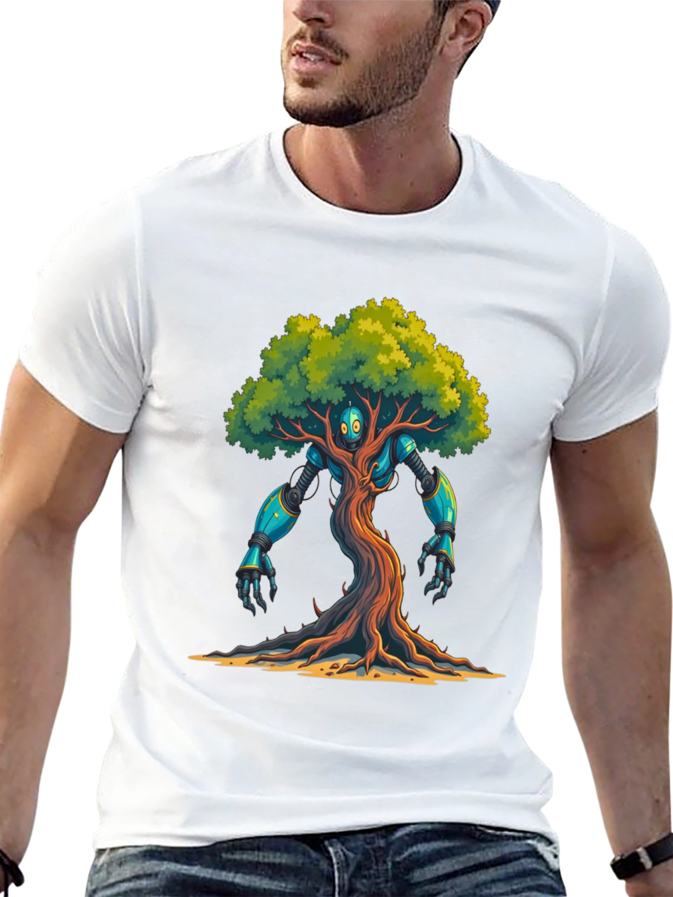 Robot Tree Graphic Tee - Eco-Friendly Design