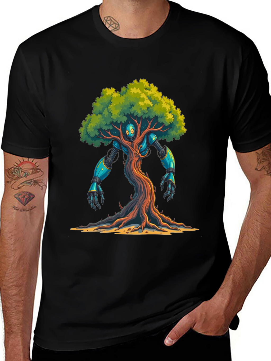 Robot Tree Graphic Tee - Eco-Friendly Design