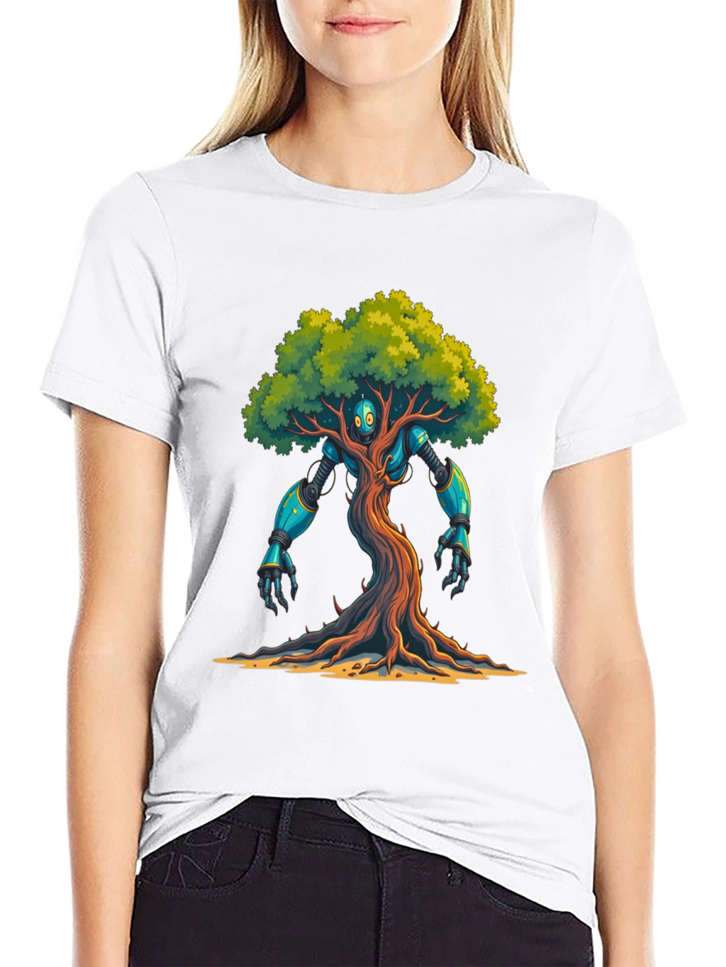 Robot Tree Graphic Tee - Eco-Friendly Design