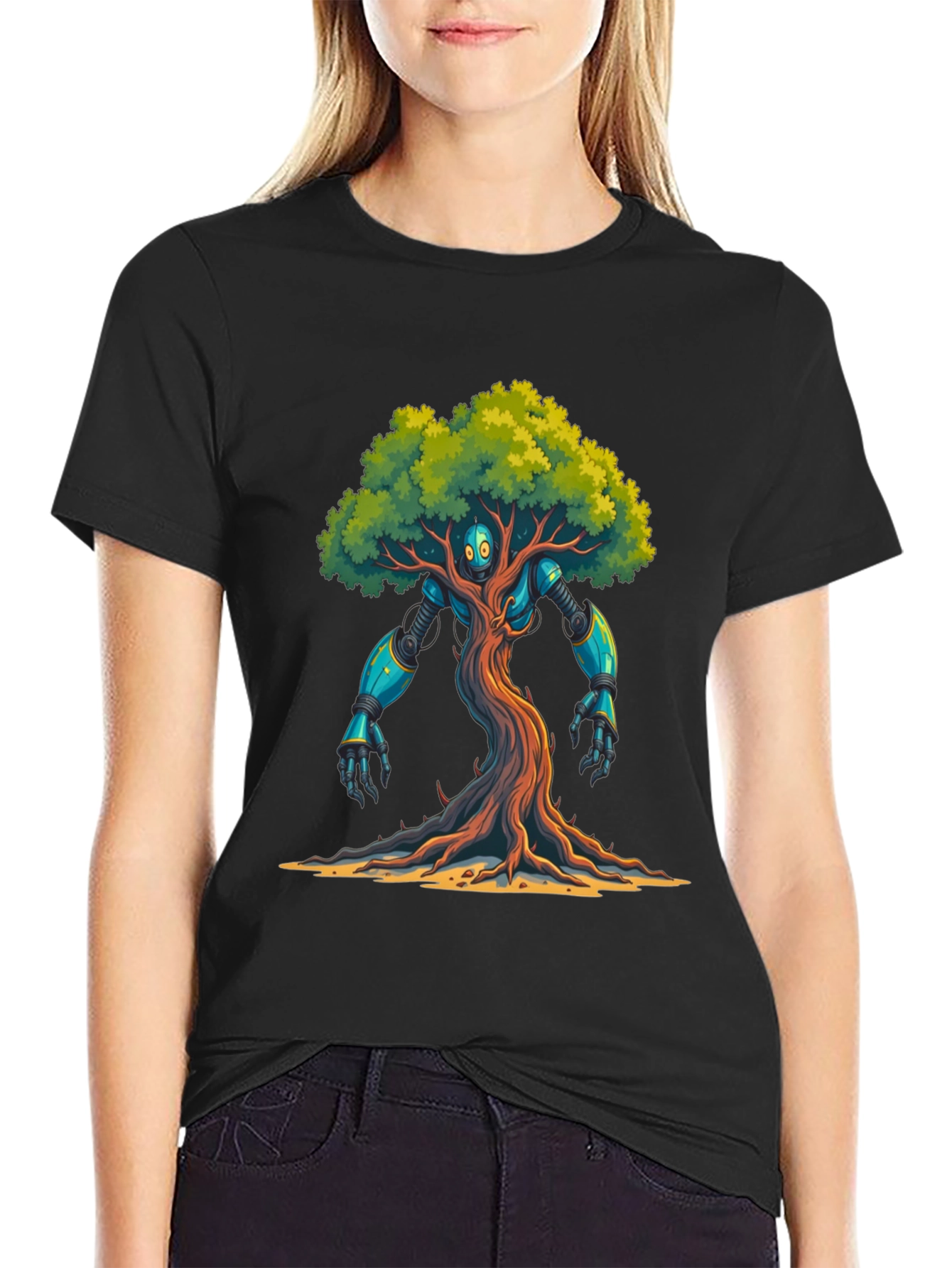 Robot Tree Graphic Tee - Eco-Friendly Design