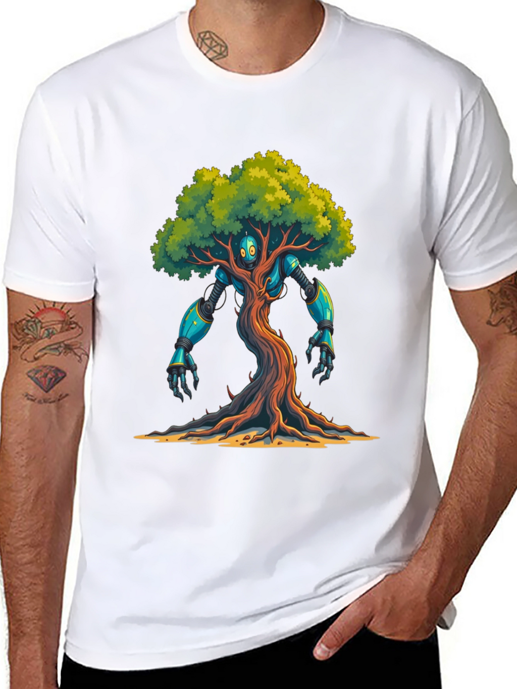 Robot Tree Graphic Tee - Eco-Friendly Design