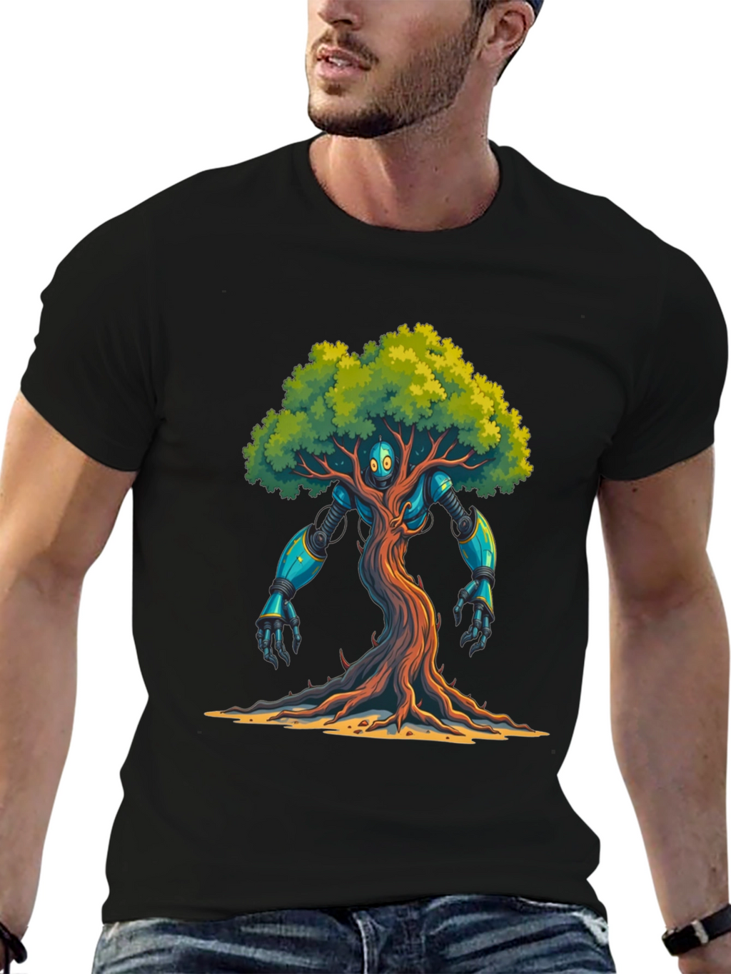 Robot Tree Graphic Tee - Eco-Friendly Design