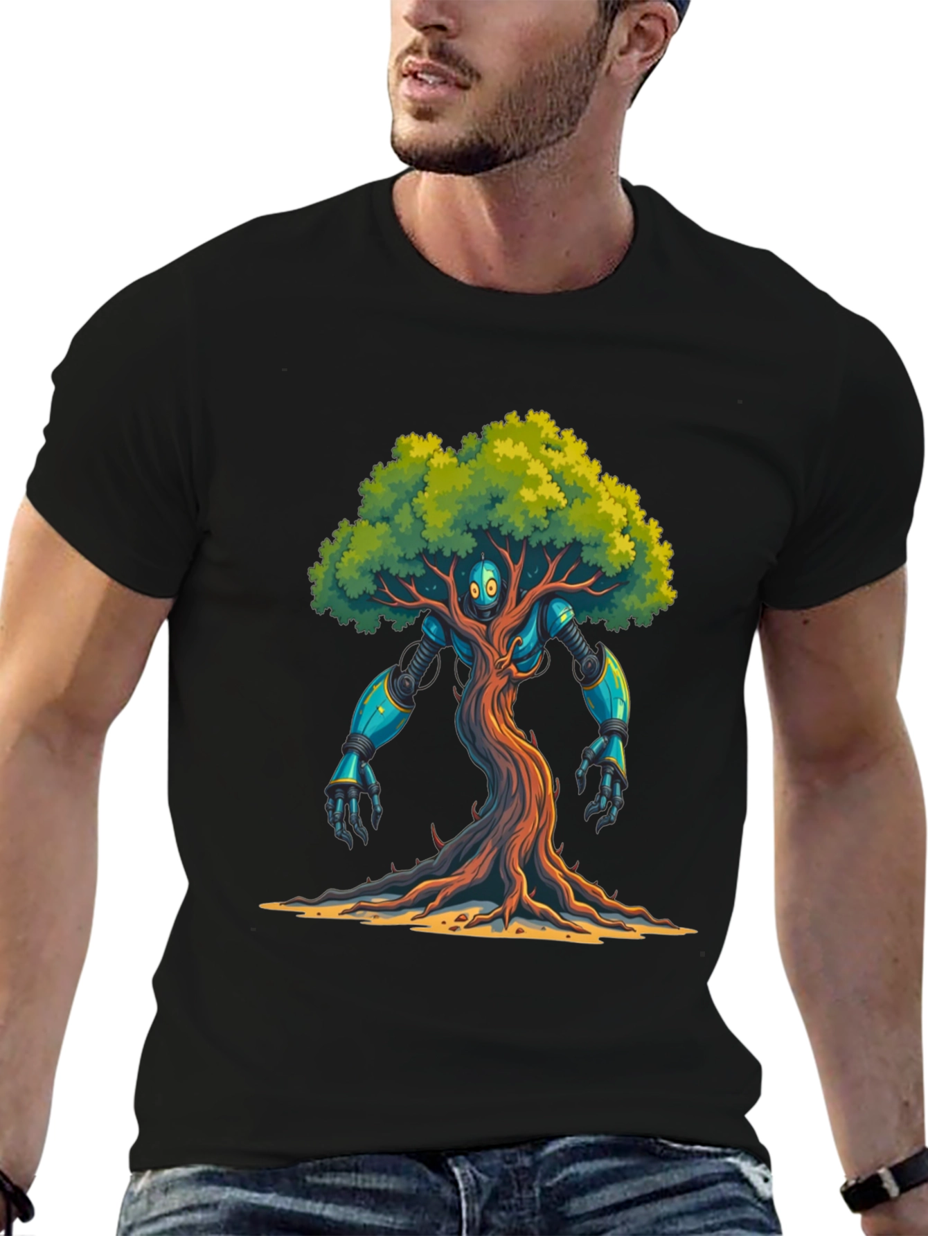 Robot Tree Graphic Tee - Eco-Friendly Design