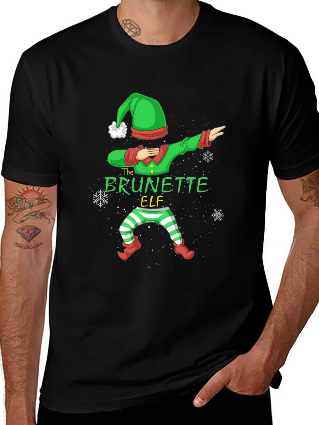 Brunette Elf Dabbing Christmas T-Shirt