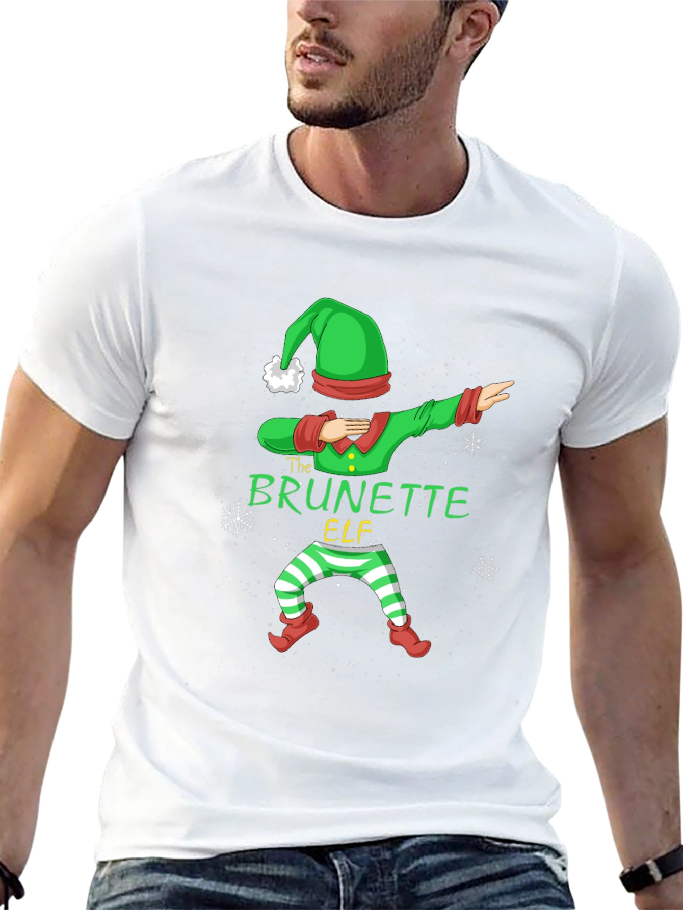 Brunette Elf Dabbing Christmas T-Shirt