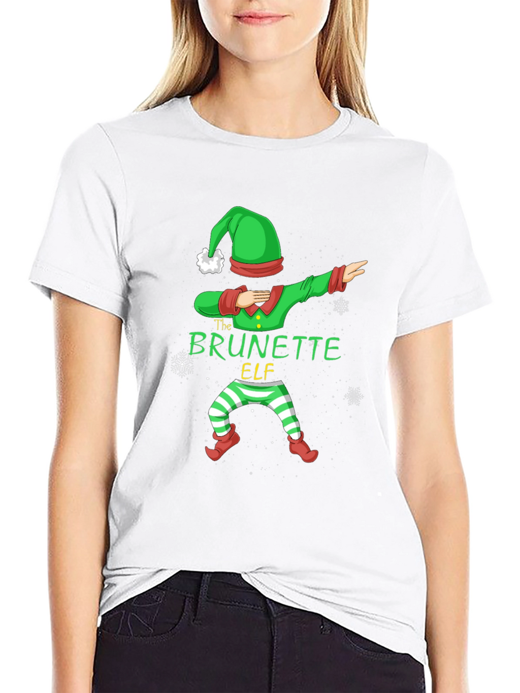 Brunette Elf Dabbing Christmas T-Shirt