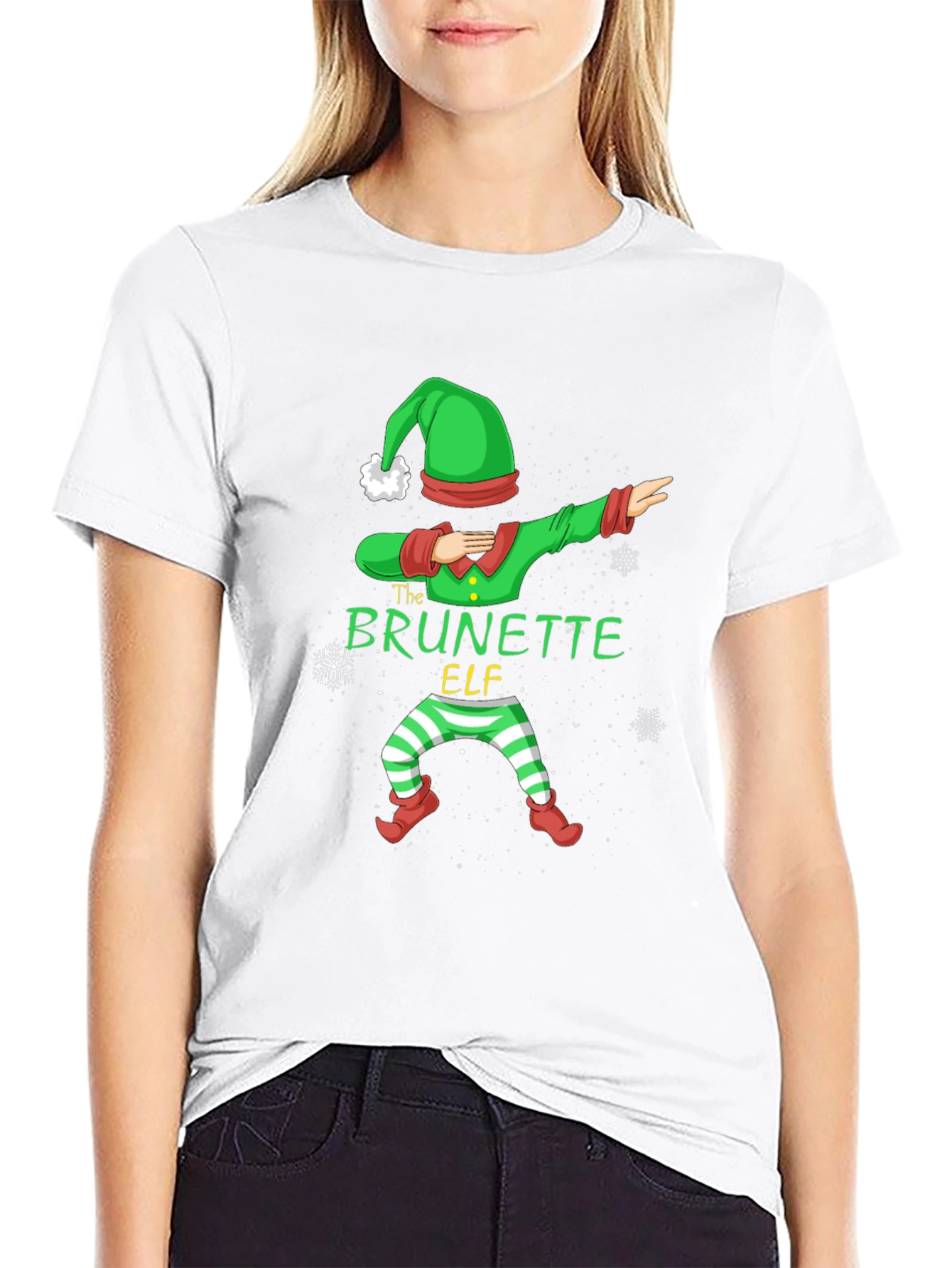 Brunette Elf Dabbing Christmas T-Shirt
