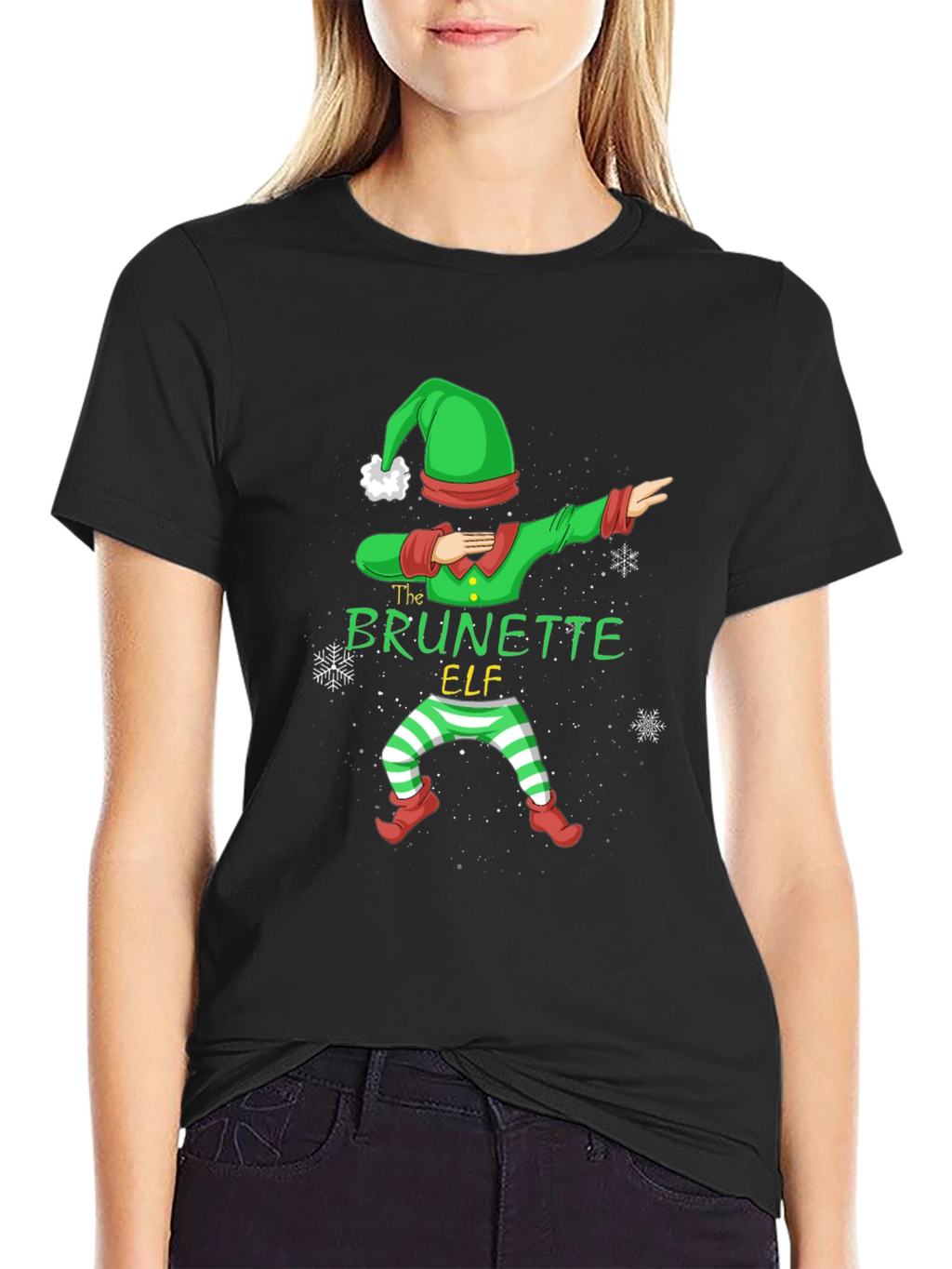 Brunette Elf Dabbing Christmas T-Shirt