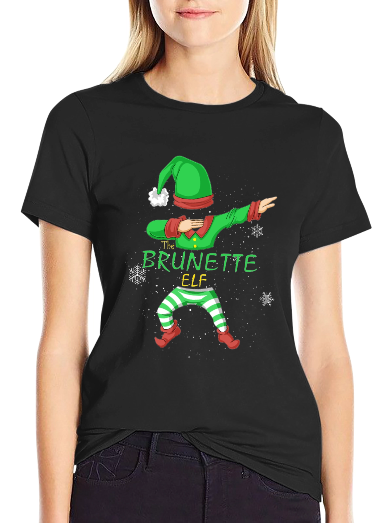 Brunette Elf Dabbing Christmas T-Shirt