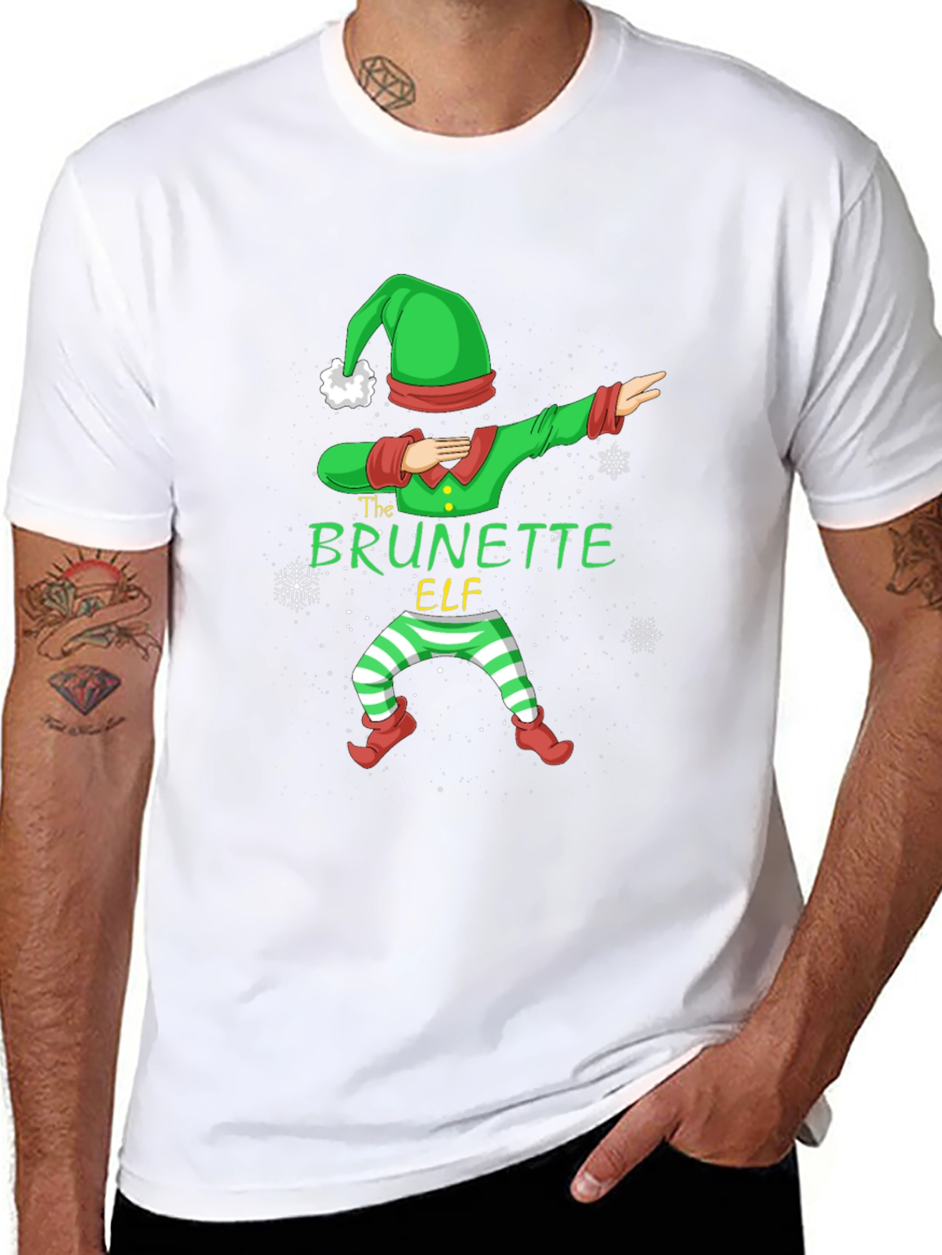 Brunette Elf Dabbing Christmas T-Shirt