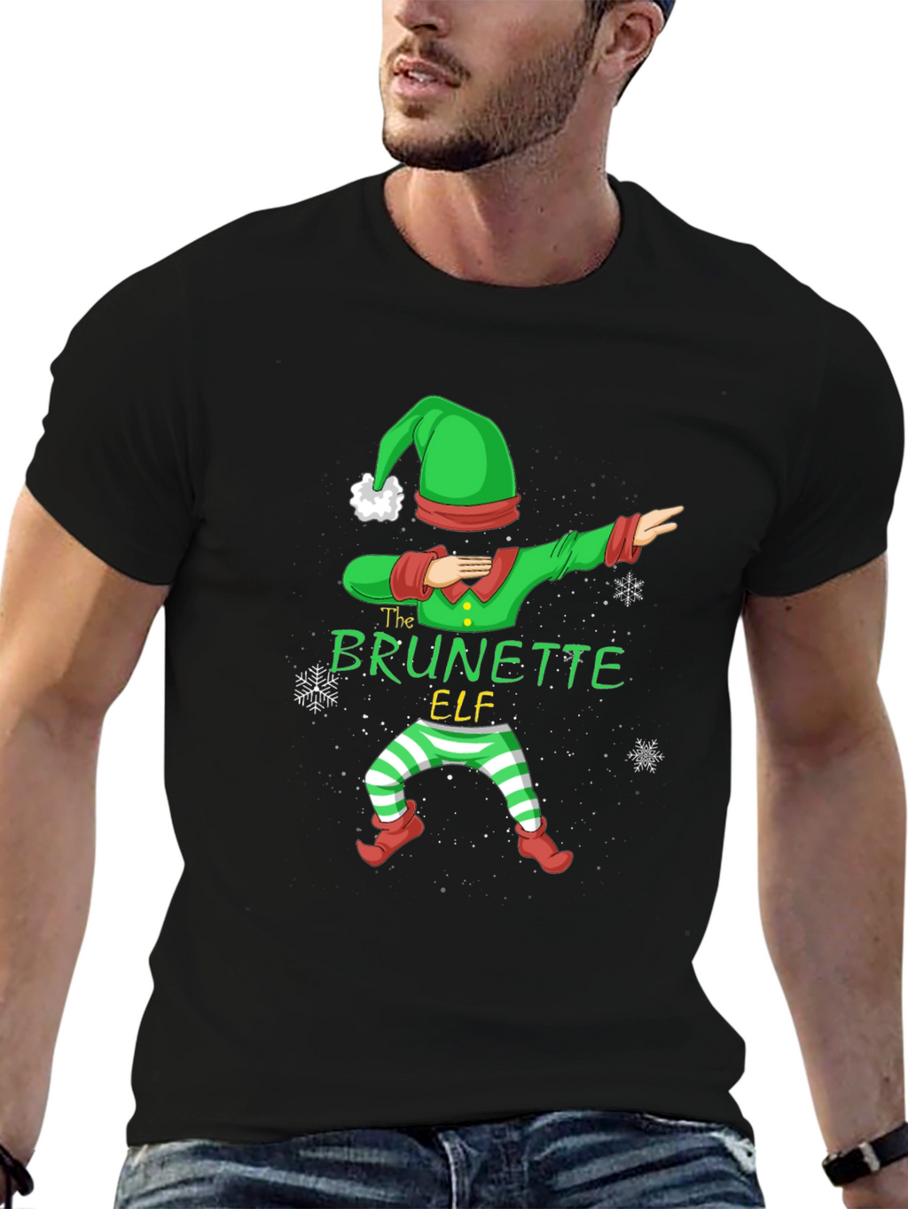 Brunette Elf Dabbing Christmas T-Shirt