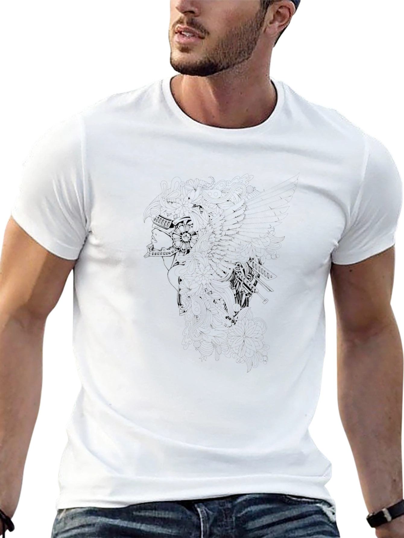 Mens Black Graphic Print Tee