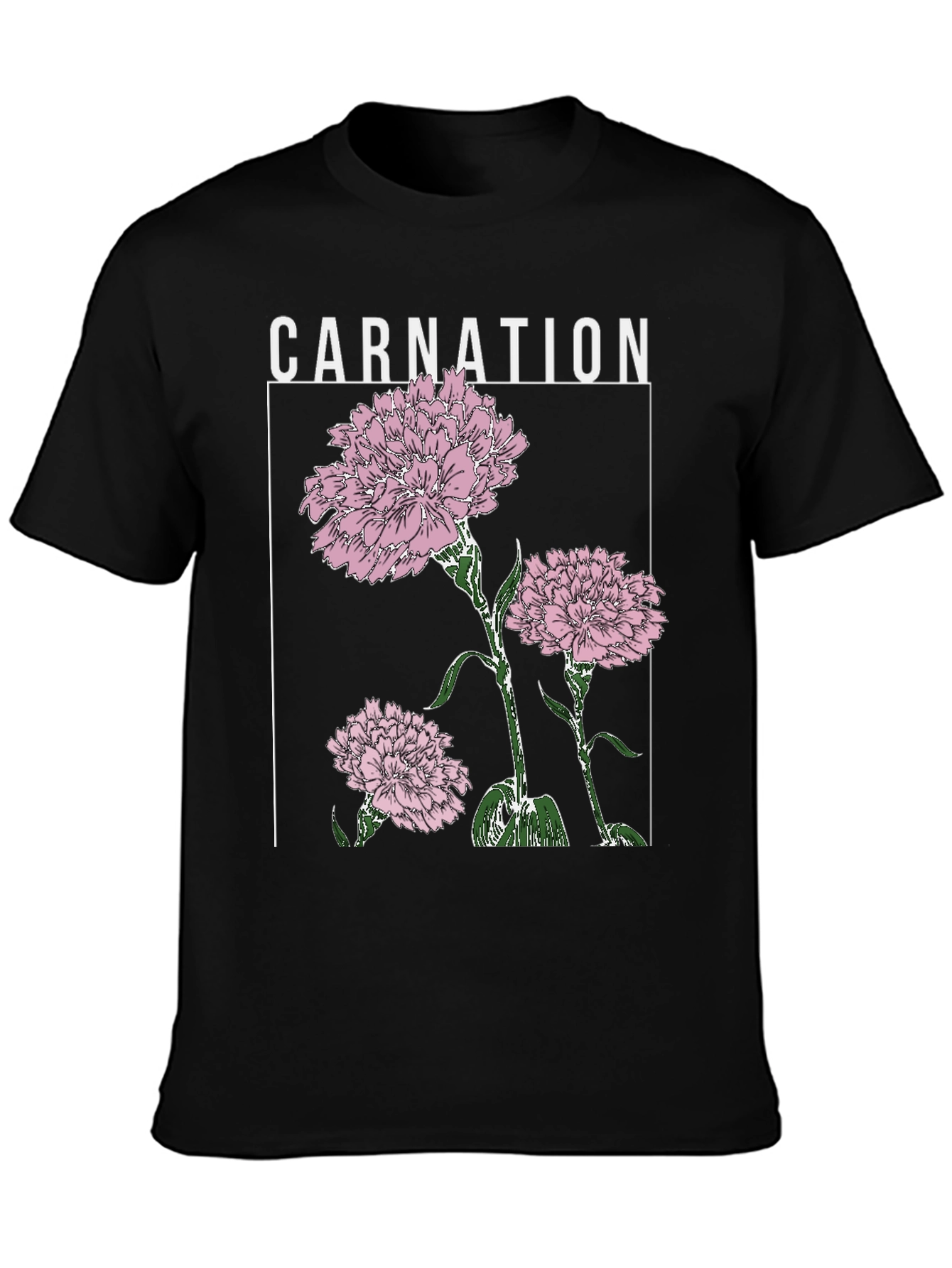 Carnation Flower Graphic Print Black T-Shirt
