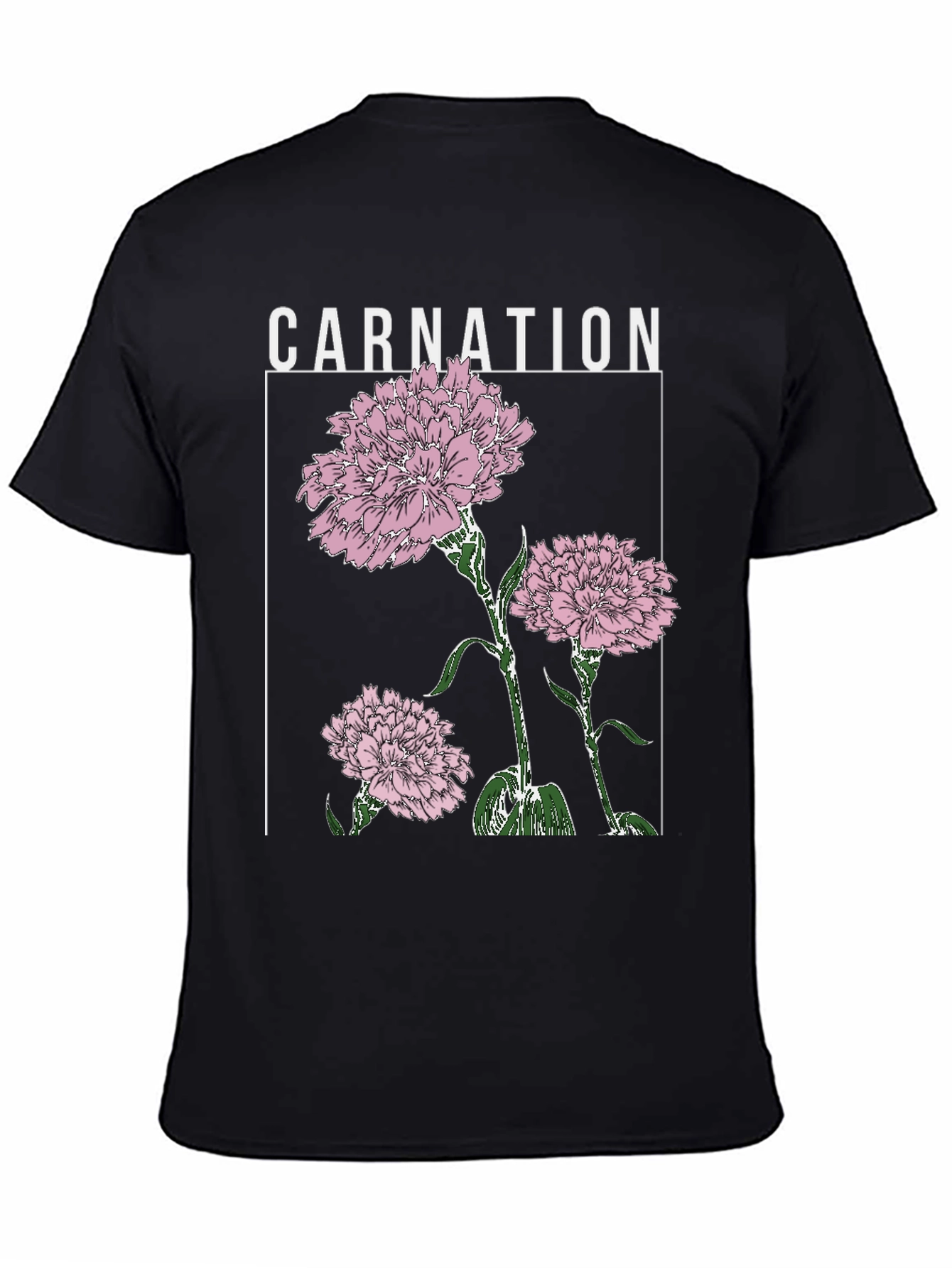 Carnation Flower Graphic Print Black T-Shirt