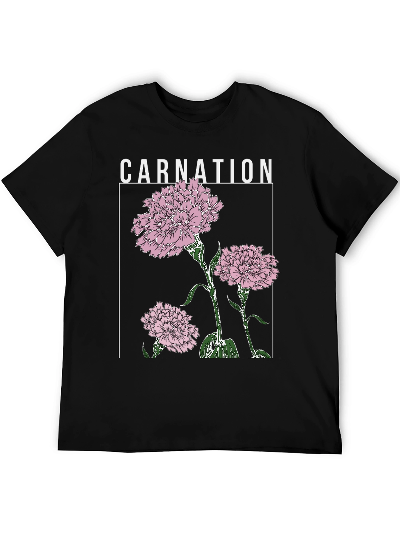 Carnation Flower Graphic Print Black T-Shirt
