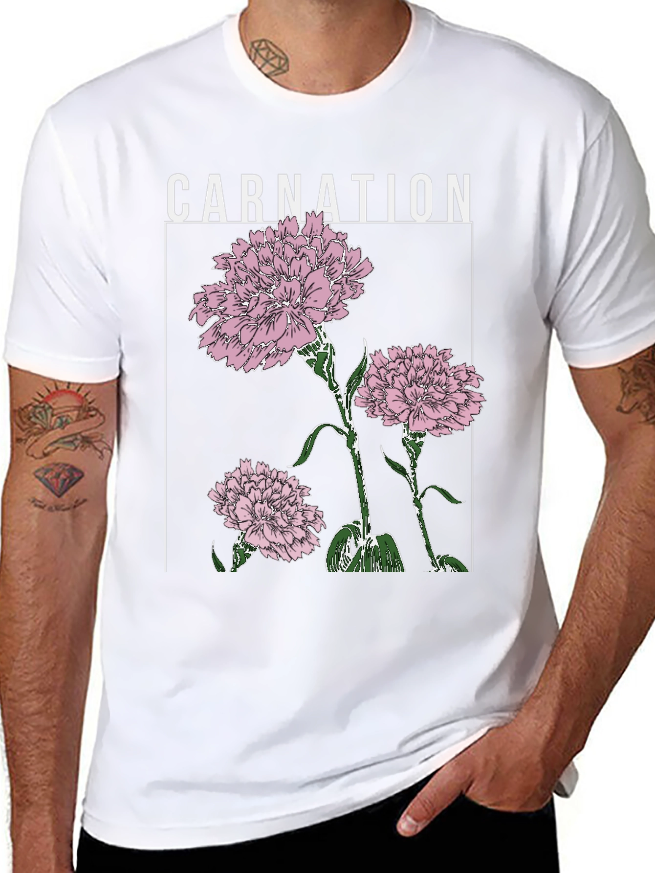 Carnation Flower Graphic Print Black T-Shirt