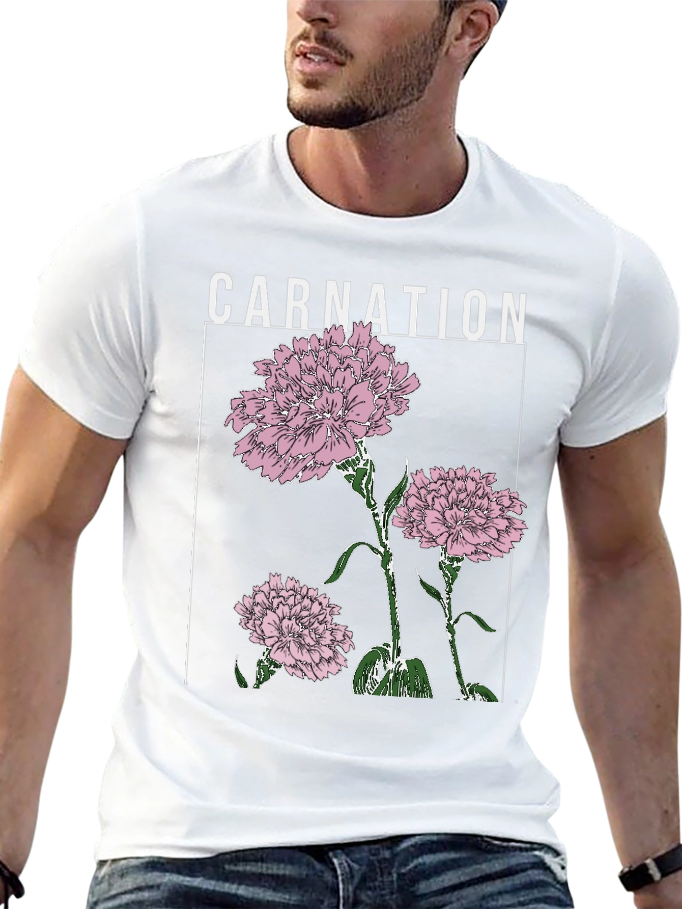 Carnation Flower Graphic Print Black T-Shirt