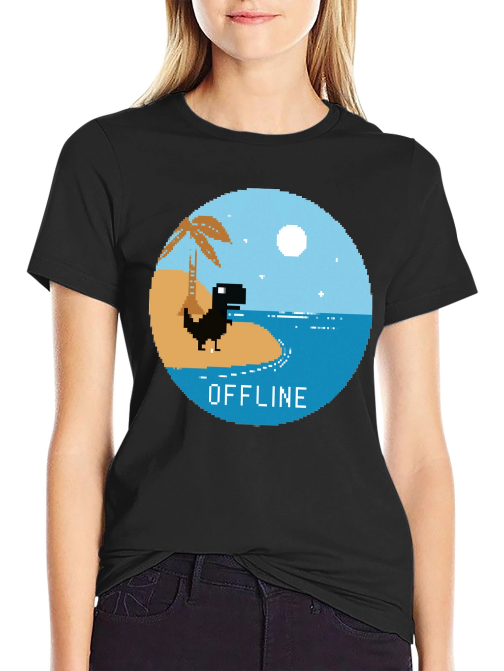 Pixel Dinosaur Offline Mode Graphic Tee