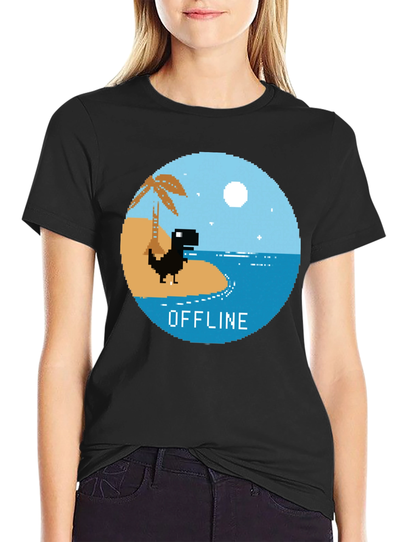 Pixel Dinosaur Offline Mode Graphic Tee
