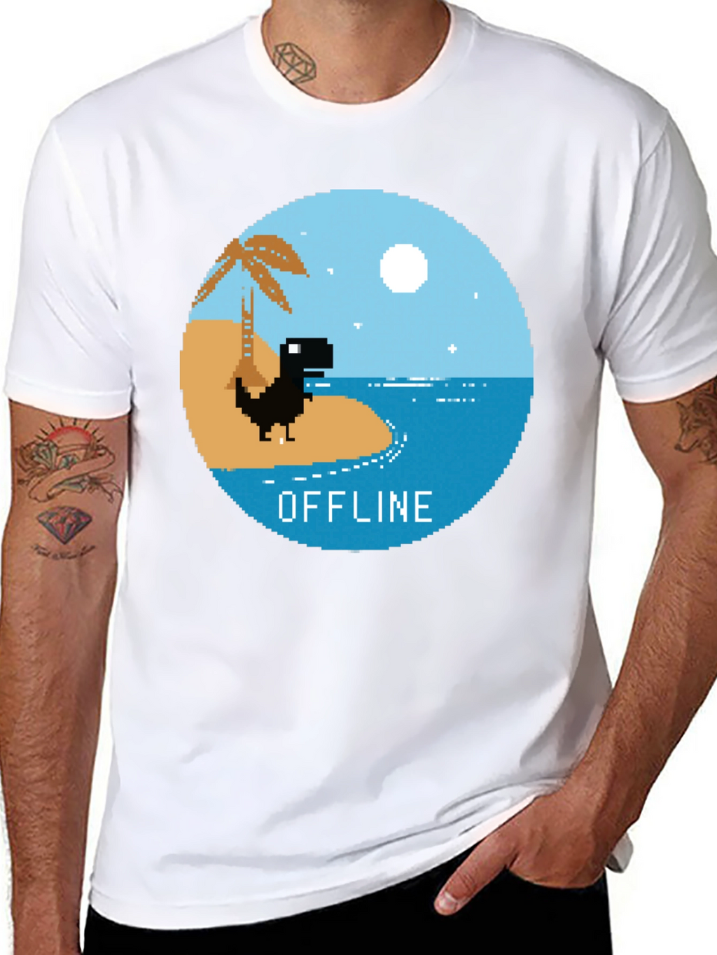 Pixel Dinosaur Offline Mode Graphic Tee