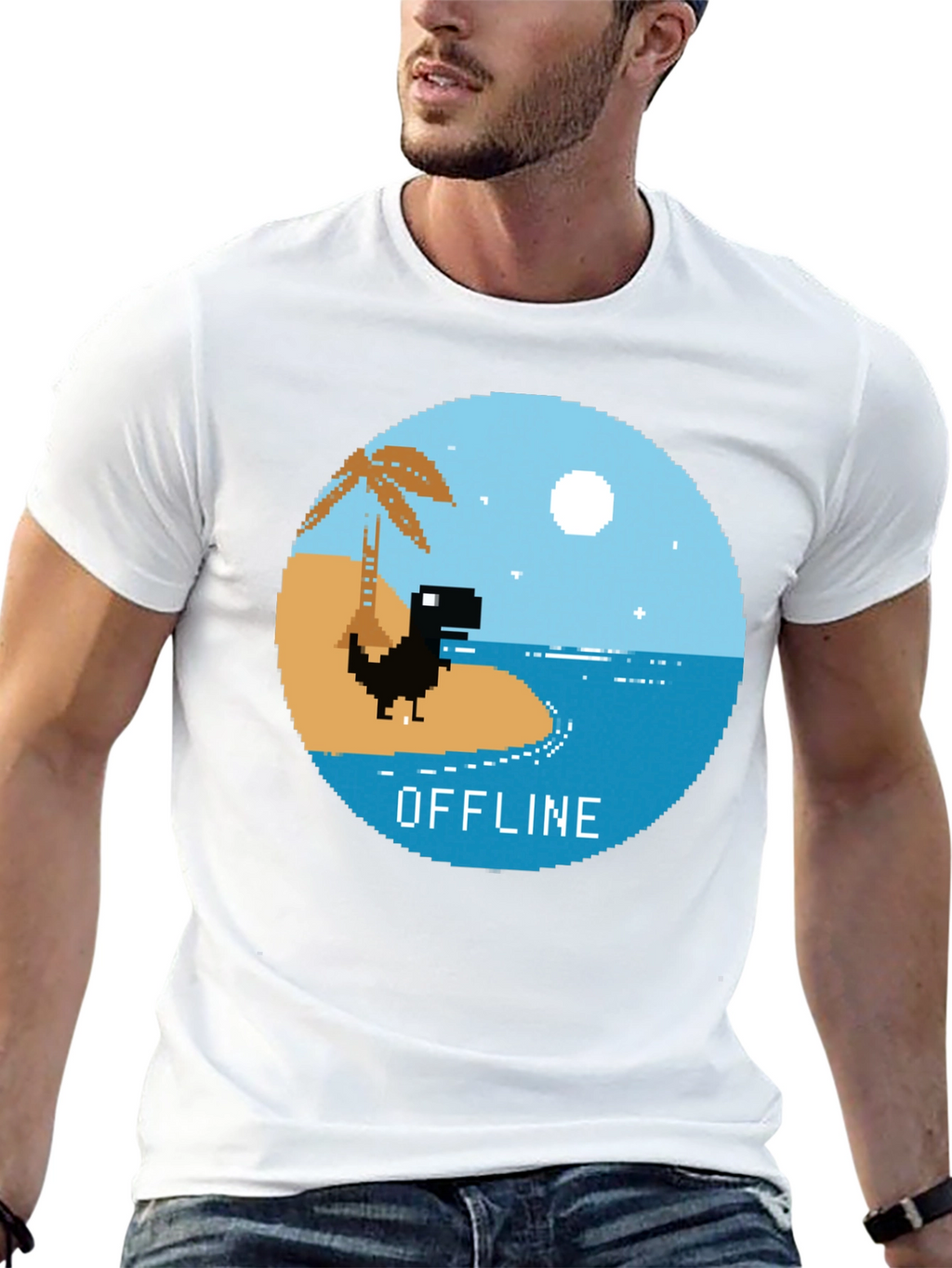 Pixel Dinosaur Offline Mode Graphic Tee