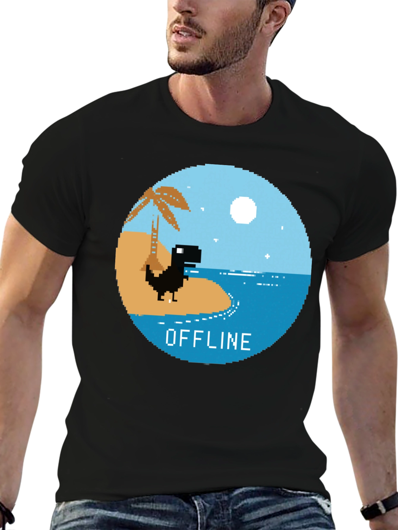 Pixel Dinosaur Offline Mode Graphic Tee