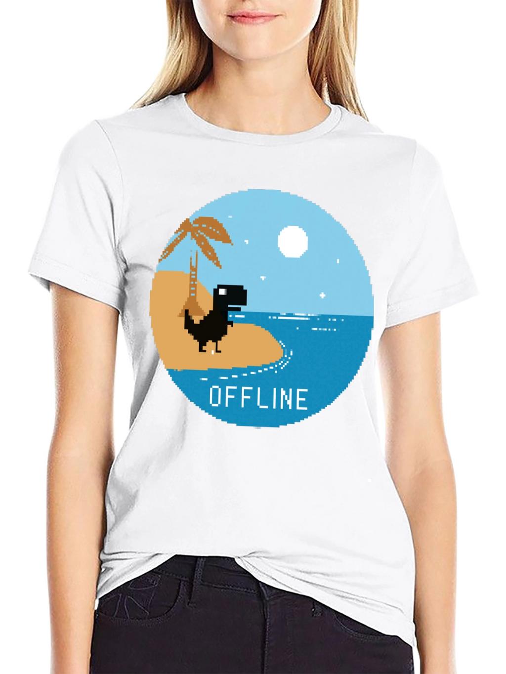 Pixel Dinosaur Offline Mode Graphic Tee
