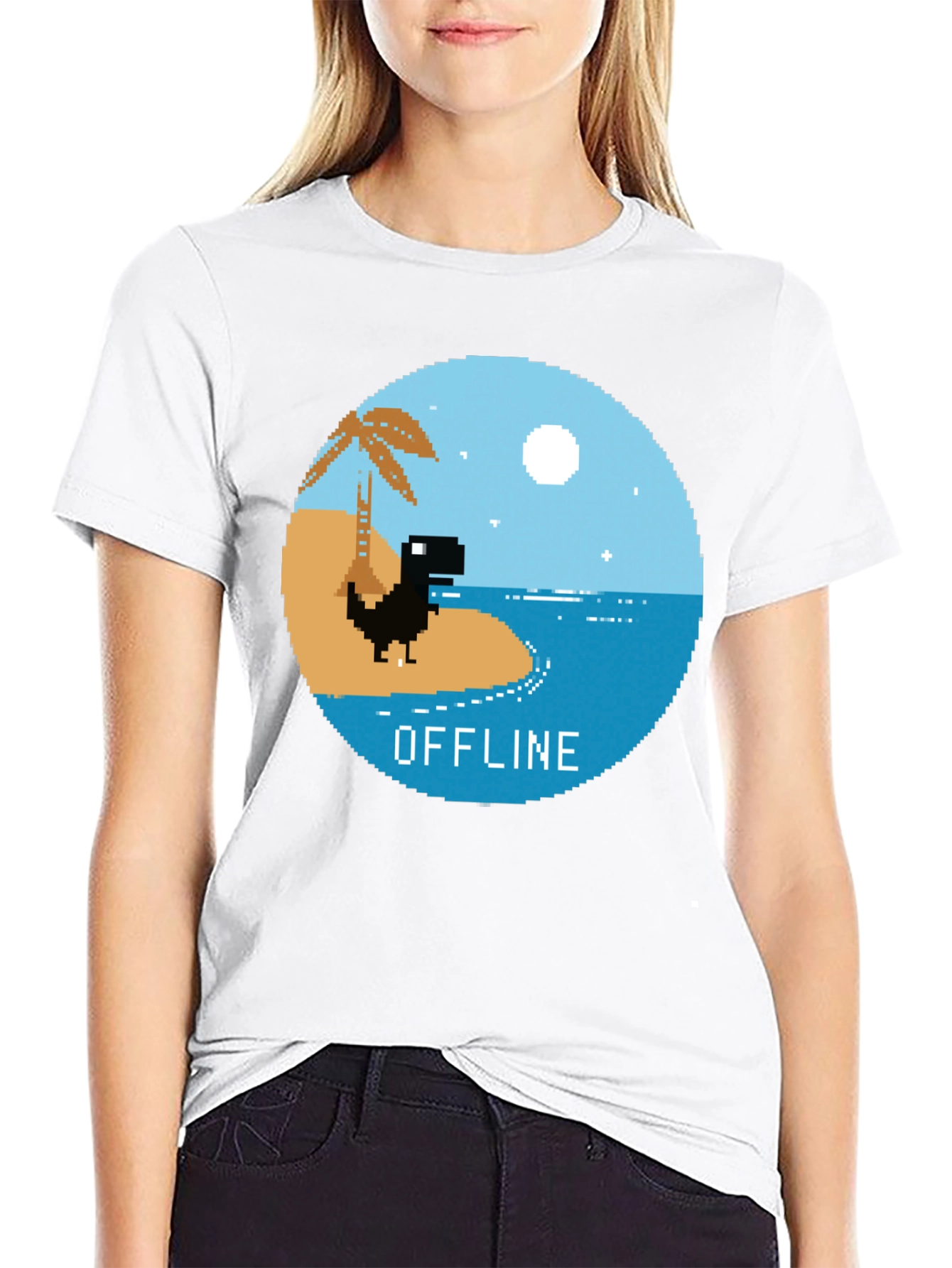 Pixel Dinosaur Offline Mode Graphic Tee