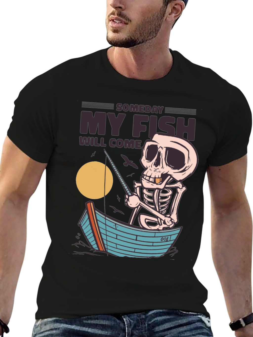 Someday My Fish Will Come Skeleton Fishing T-Shirt