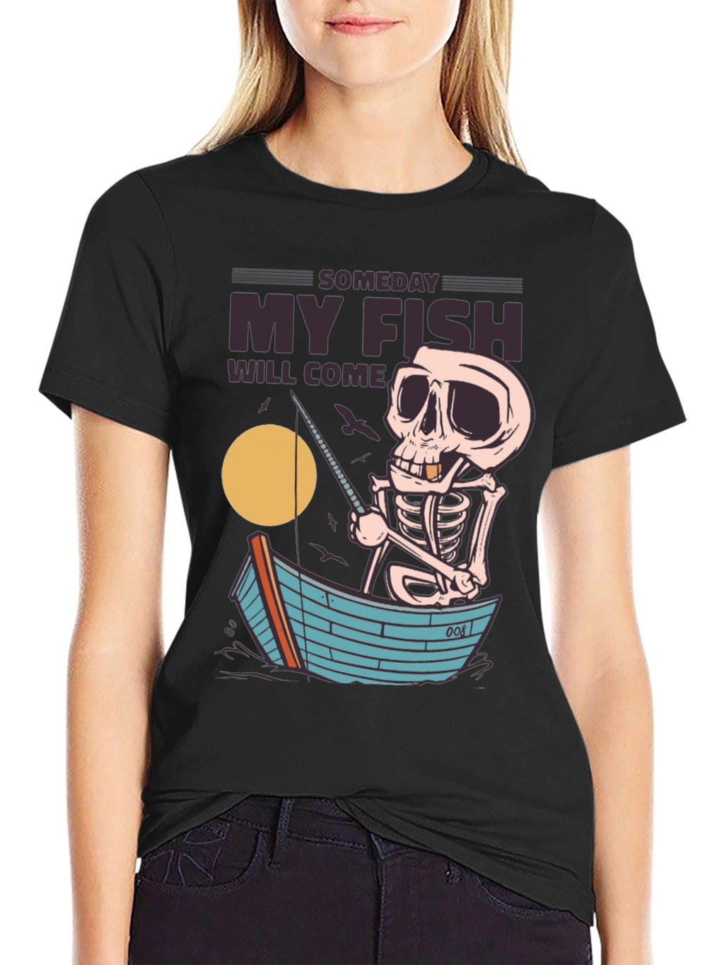 Someday My Fish Will Come Skeleton Fishing T-Shirt