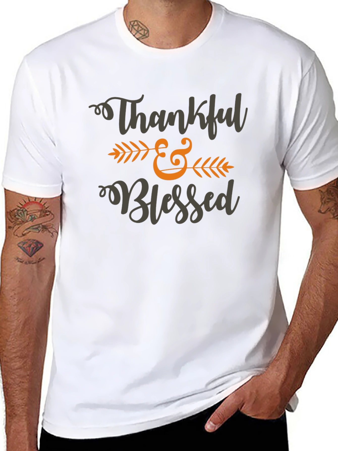 Thankful & Blessed Graphic T-Shirt - Thanksgiving Apparel