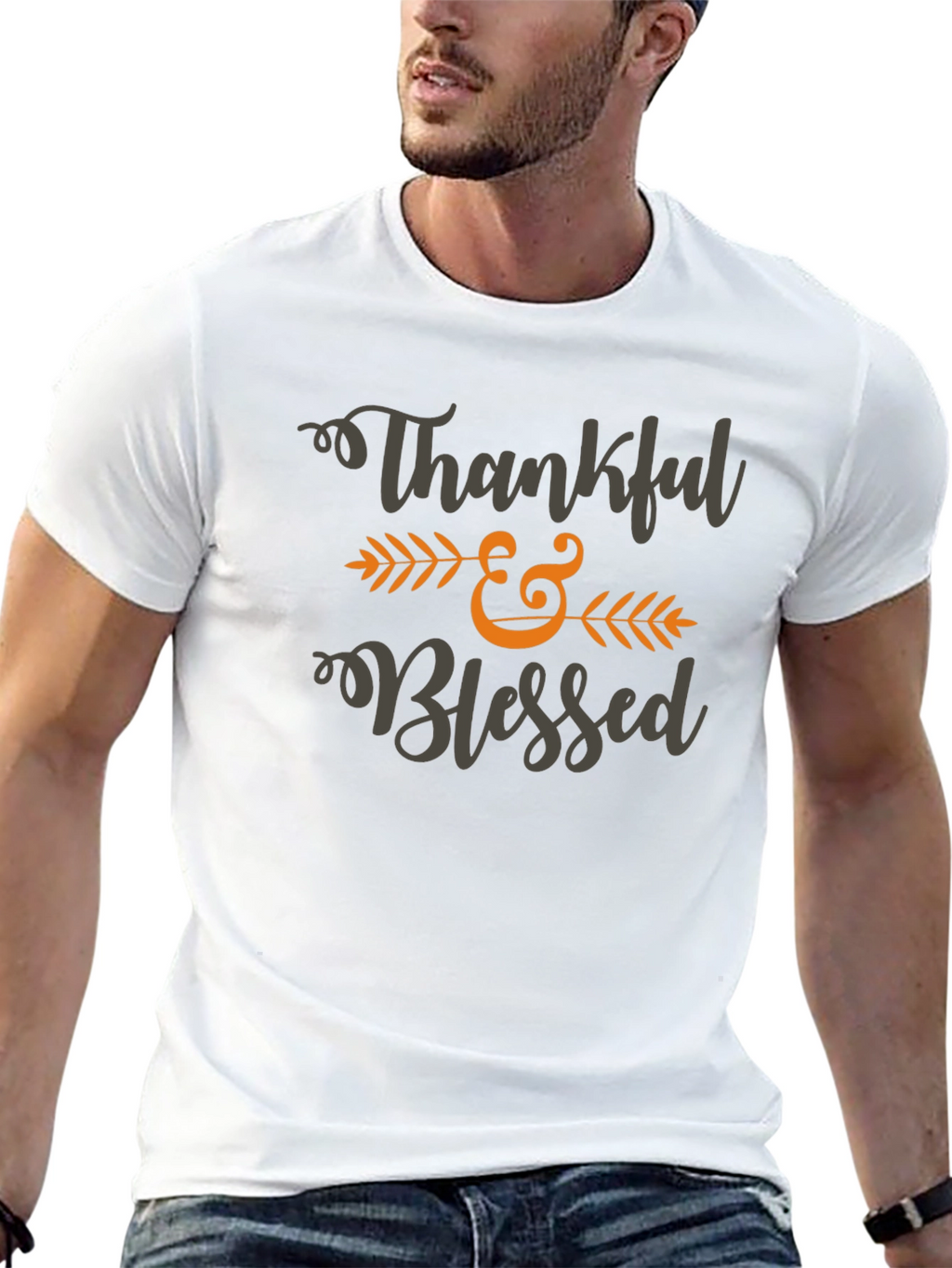 Thankful & Blessed Graphic T-Shirt - Thanksgiving Apparel