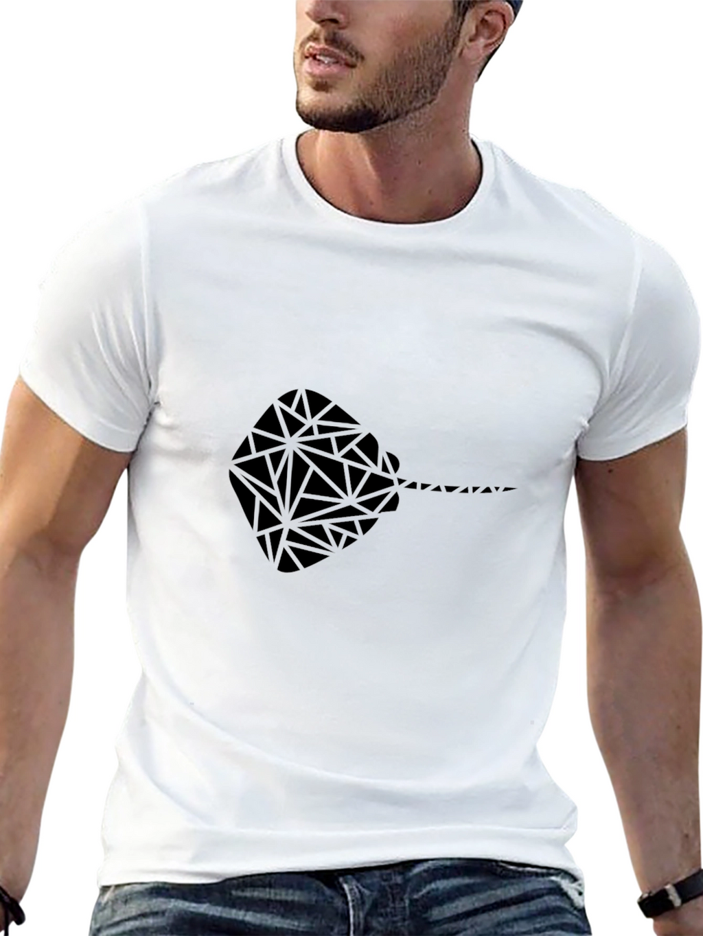 Geometric Stingray Graphic Tee - Black