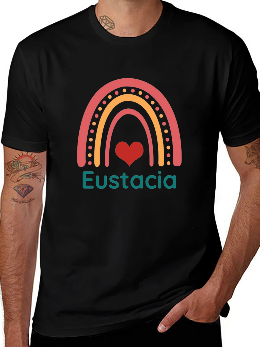 Eustacia Rainbow Heart Black T-Shirt