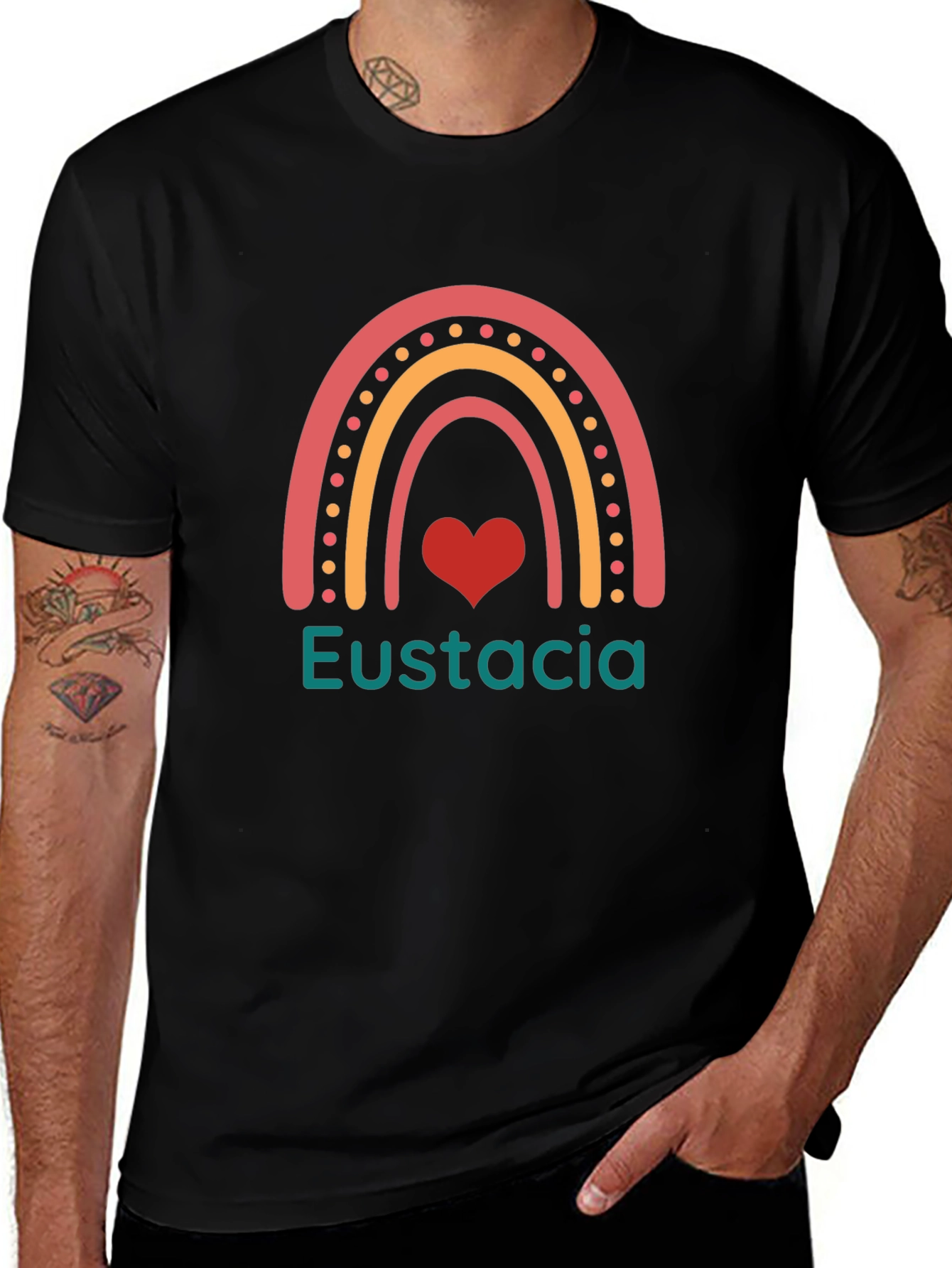 Eustacia Rainbow Heart Black T-Shirt