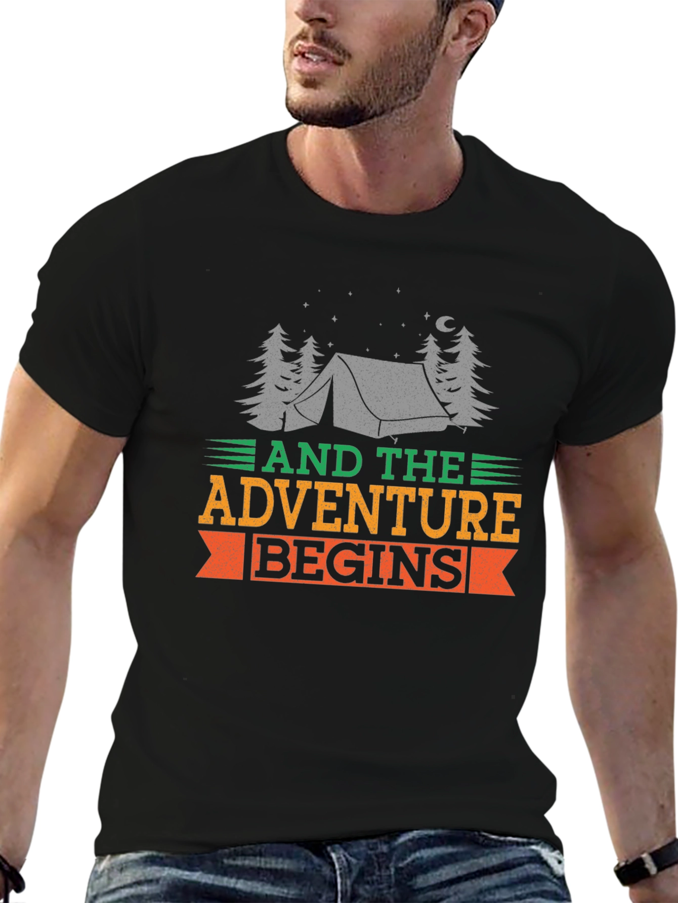 Adventure Begins Black Graphic Tee