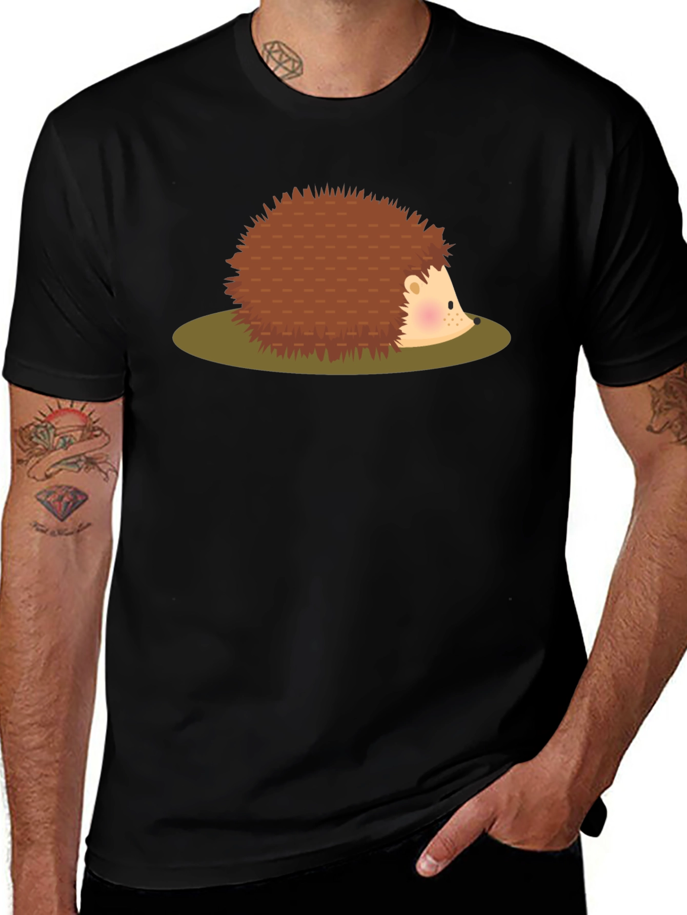 Cute Hedgehog Graphic Tee - Unisex Black T-Shirt