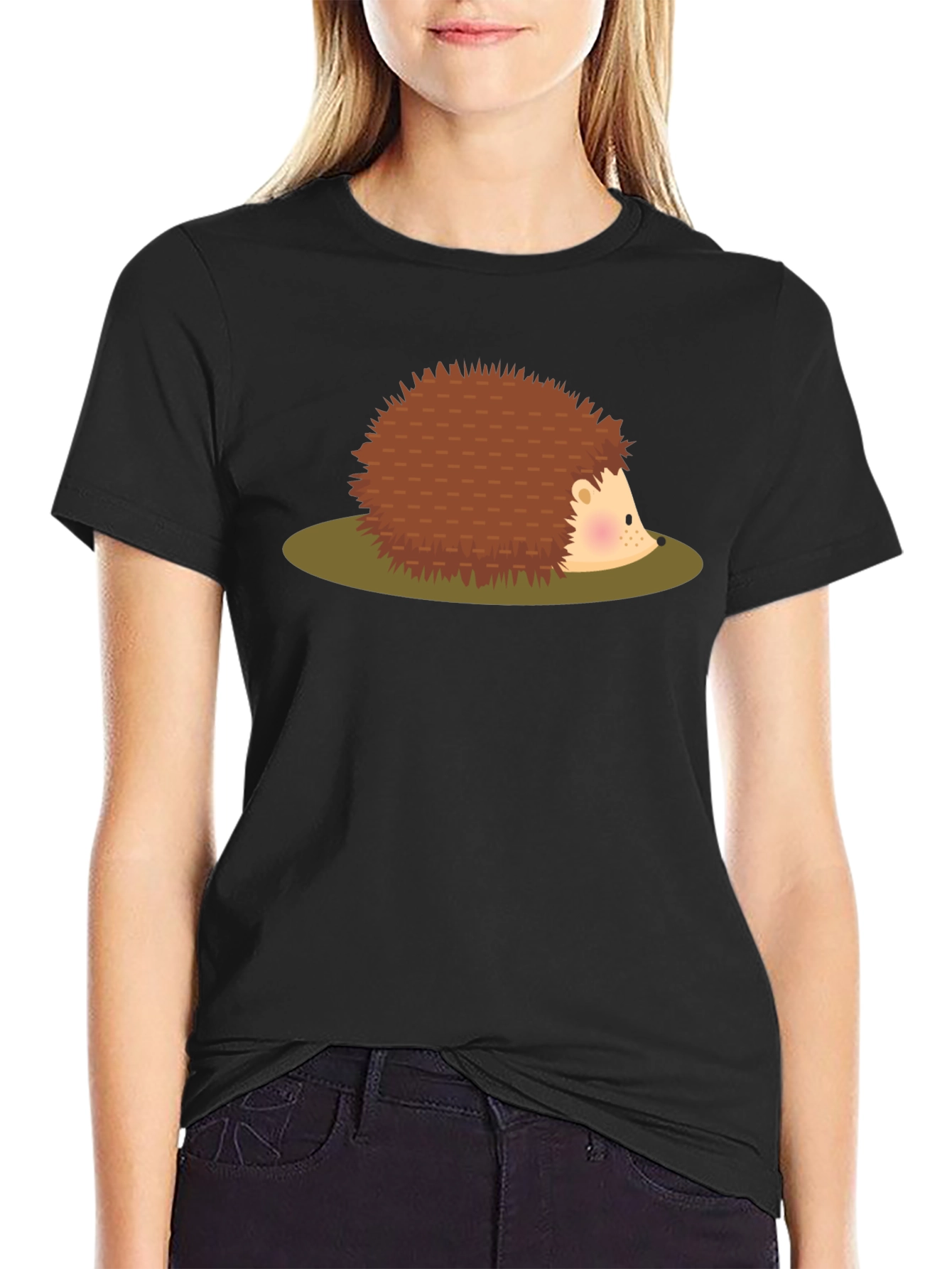 Cute Hedgehog Graphic Tee - Unisex Black T-Shirt
