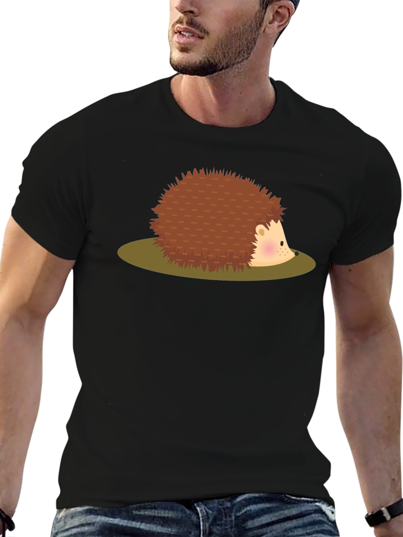 Cute Hedgehog Graphic Tee - Unisex Black T-Shirt