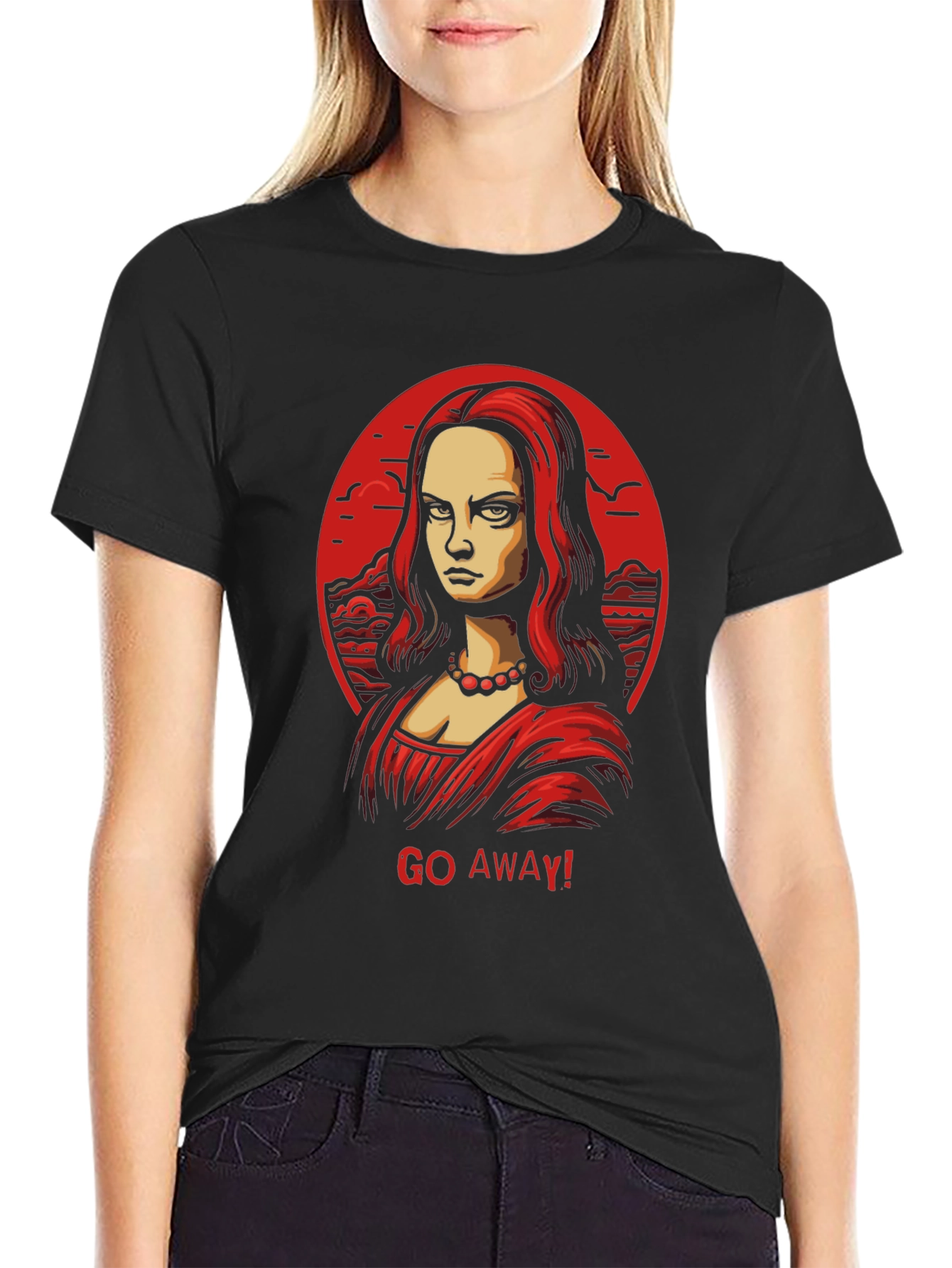 Mona Lisa Go Away! Graphic Black Tee