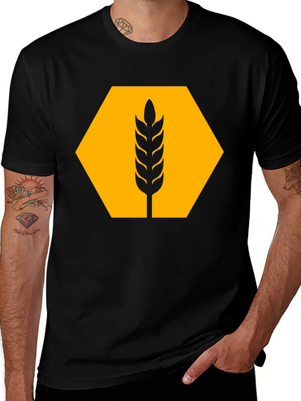 Wheat Hexagon Graphic Tee - Modern Style