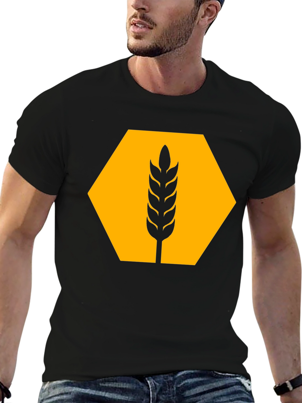 Wheat Hexagon Graphic Tee - Modern Style