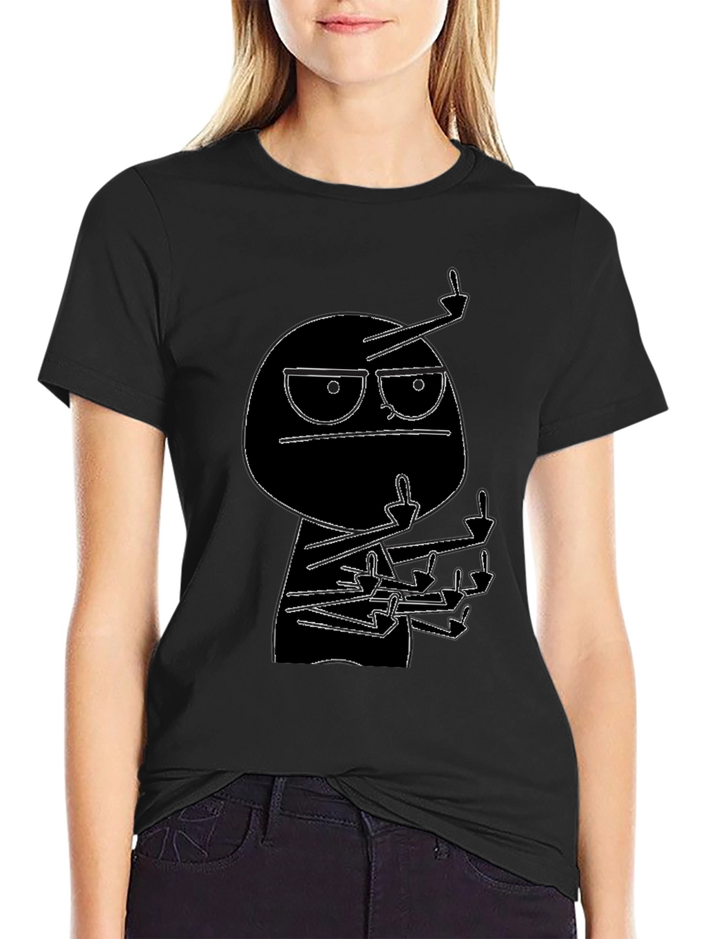 Black Graphic Tee: Rude Dude Cartoon T-Shirt