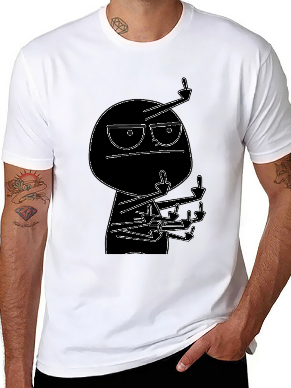 Black Graphic Tee: Rude Dude Cartoon T-Shirt